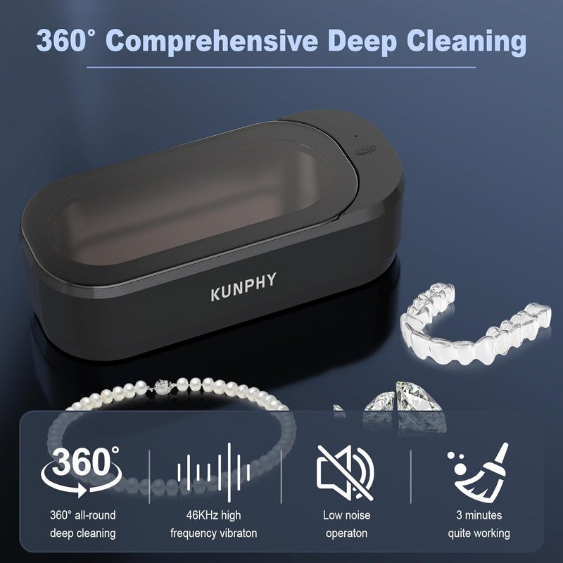 KUNPHY Sonic Jewelry Cleaner, Jewelry Cleaner Machine with 12oz 46kHz, Professional Sonic Cleaner with One-Touch Operation, Sonic Cleaner for Rings, Glasses, Jewelry, Dentures, 2packs(White+Black) - Image 2